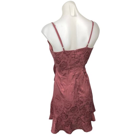 Altar'd State Pink Purple Satin Floral Ruffle Mini Cami Camisole Wrap Dress XS - Picture 3 of 6